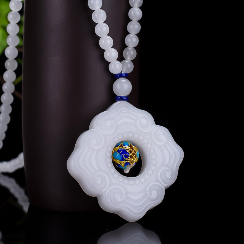 智贝详情图_2金丝玉双面如意纹项链女款毛衣链玉石挂件直播货源