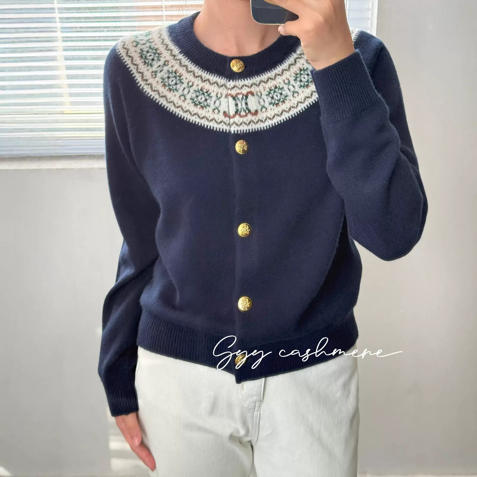 SYY新品秋冬章若楠同款费尔岛康赛妮AU100%纯山羊绒女士羊绒针织
