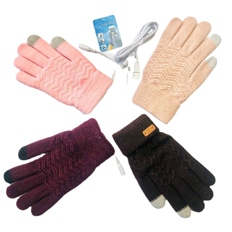 FUENTE Guantes de calefacción eléctrica de pantalla táctil de punto de 5 dedos para mujer Guantes de calefacción eléctrica USB banco de energía al aire libre