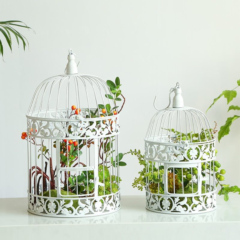 European-style iron decorations bird cage white window photography furnishings props hotel wedding fleshy retro ornaments