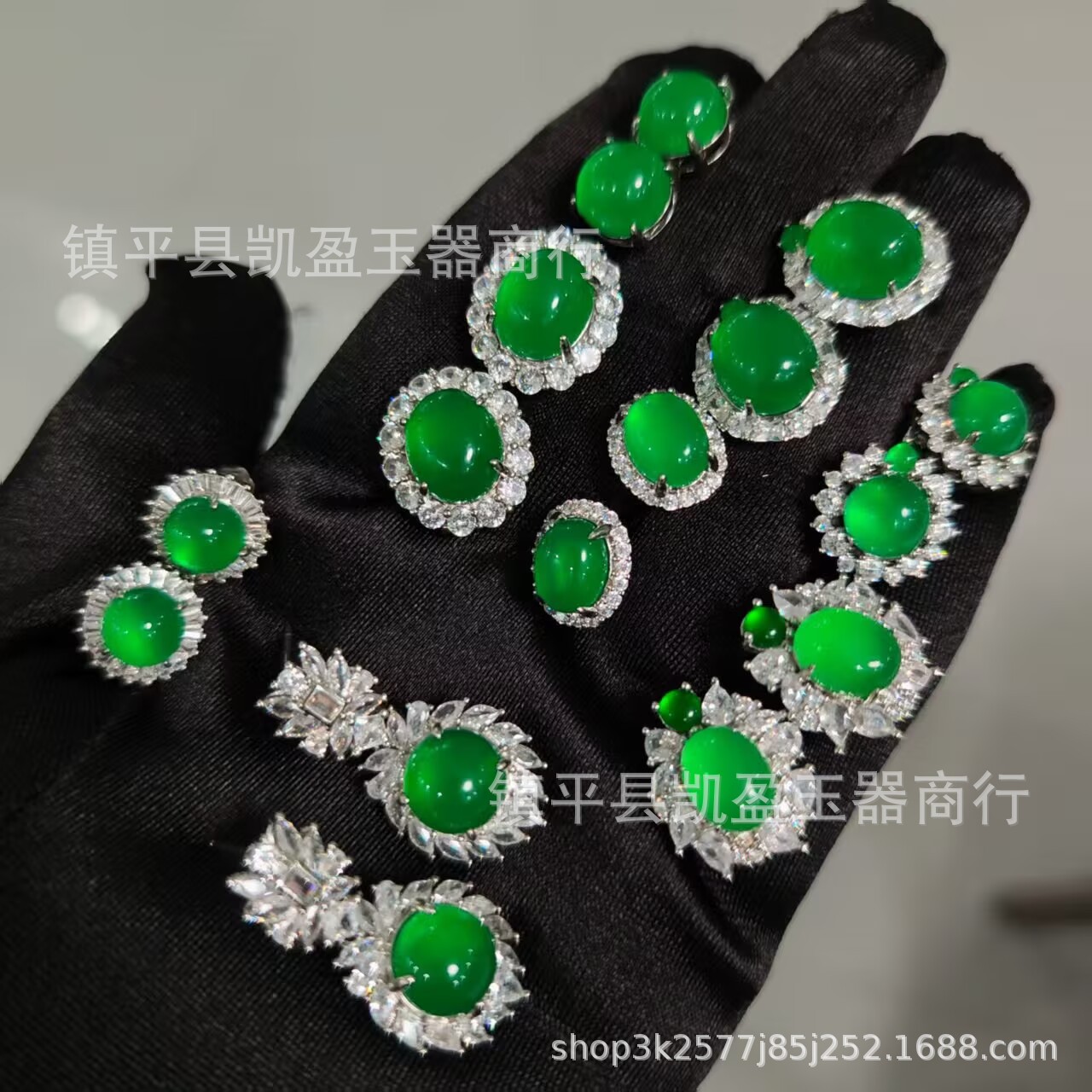 批发925银针镶嵌冰种绿玉髓新中式耳环国潮款绿玛瑙玉石耳环耳饰