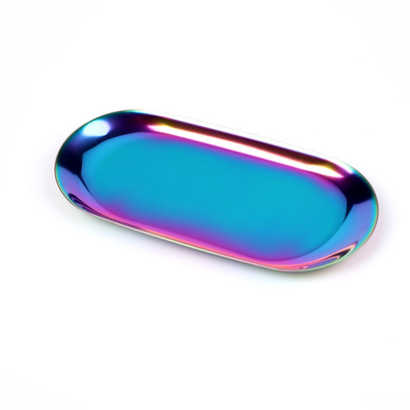 Bandeja de metal Sala de estar Disco ovalado Mesa de almacenamiento de joyas Bandeja de almacenamiento Plato de acero inoxidable Herramienta de vela