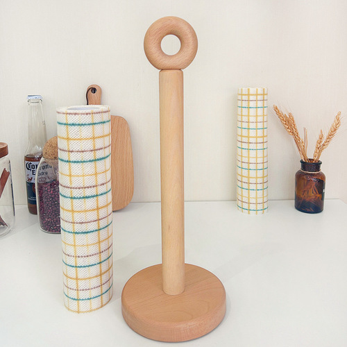 Solid wood paper towel holder kitchen punch-free roll paper holder household plastic wrap bag lazy rag vertical storage rack