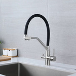 跨境304不锈钢厨房净水龙头三合一直饮水龙头菜盆厨房冷热水龙头