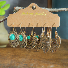 欧美潮流镂空耳环复古镶嵌花卉个性耳坠民族风组合套装耳饰批发