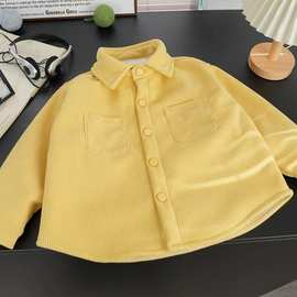 宝宝冬季新款加绒加厚衬衫男女童百搭保暖外套上衣儿童加绒衬衫