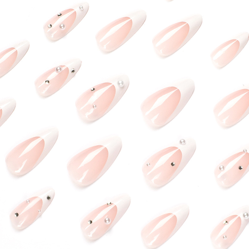 Desgaste de uñas blanco francés de uñas rhinestone Perla pieza de arte de uñas pieza de uñas removible pieza de uñas falsa desgaste de uñas arte