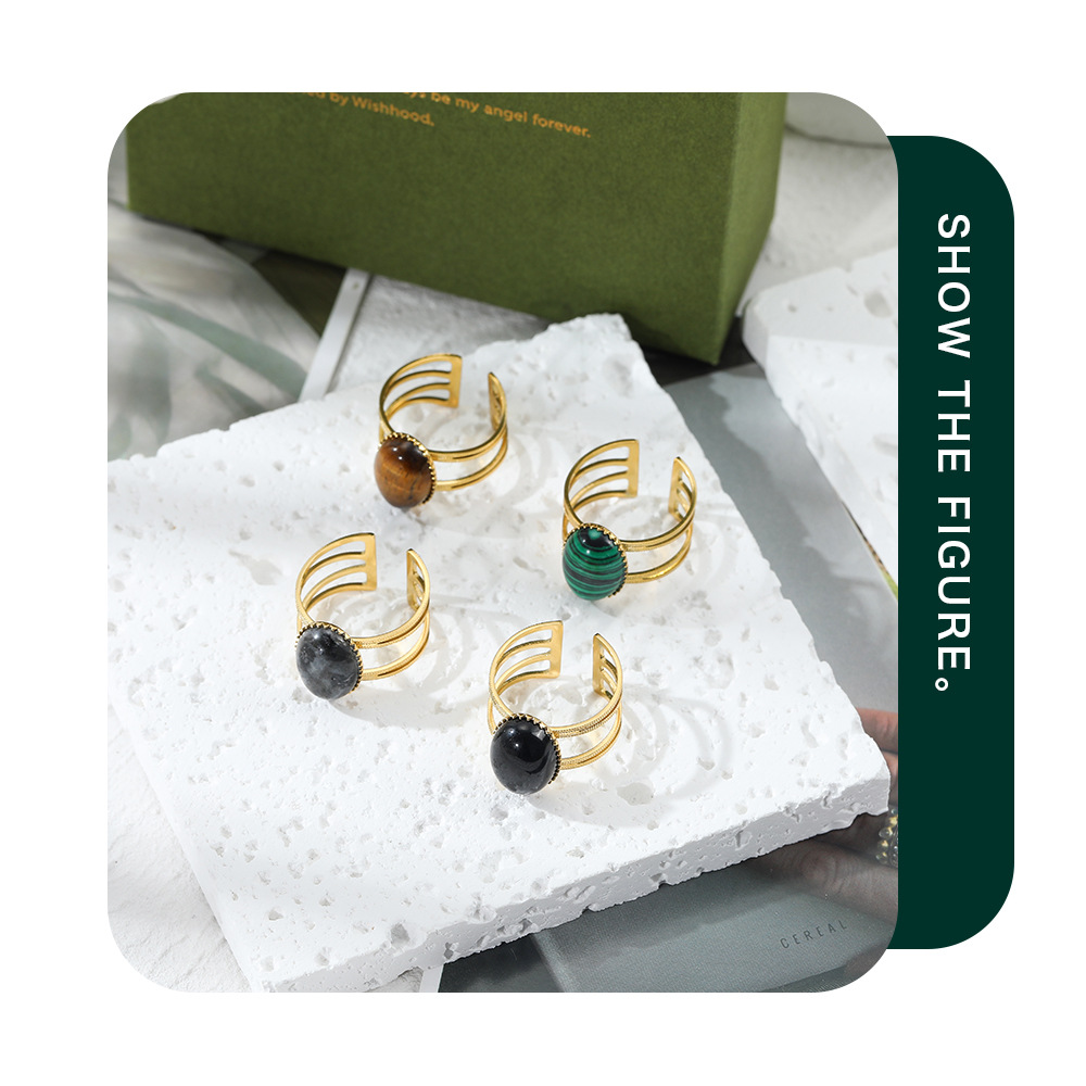 Fashion Geometric Stainless Steel Open Ring Natural Stone Stainless Steel Rings