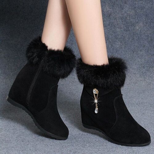 Women's Soft Fur Insole Snow Boots, Autumn/Winter Fur-Insole Short Boots with Warm Fleece, Heated Cotton Shoes for Wholesale