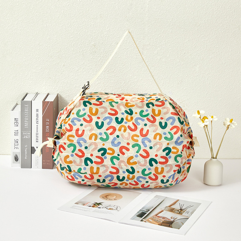 Japanese-style Pleated Bag Large Capacity Supermarket Shopping Bag Portable Folding Nylon Cloth Zipper Bag Plus Size Environmental Bag