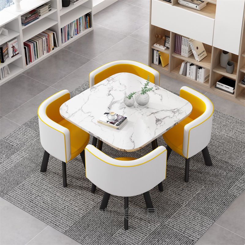 사각 흰색 모조 대리석 패턴 내부 노란색 가죽