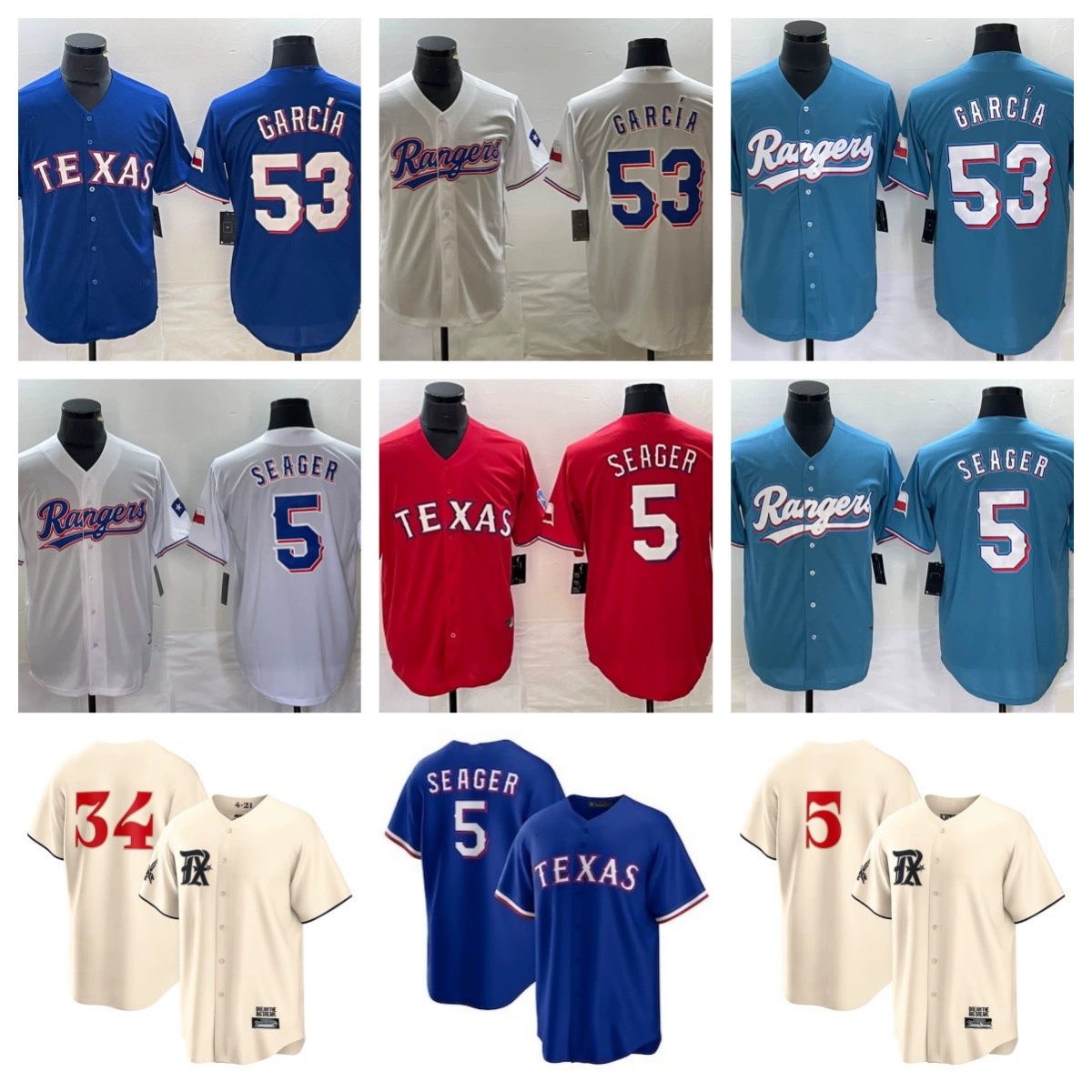 Texas Rangers Rangers Rangers 53 # Carcia #55 # Seager Мужской вышитый бейсбольный костюм