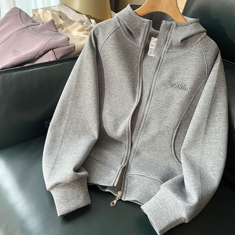 Cross-Border American Retro Splicing Slim Sweatshirt for Women 2025 Autumn and Winter New Fat mm Loose Cardigan Jacket Top
