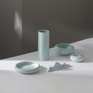Jingdezhen celadon study four treasures suit ceramic pen mountain pen washing pen holder water drop ink plate calligraphy creative ornaments