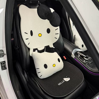linen breathable non-slip cartoon hellokitty Seat cushion, seat cover - black-and-white-kt-front-row-single-seat-three-piece-set