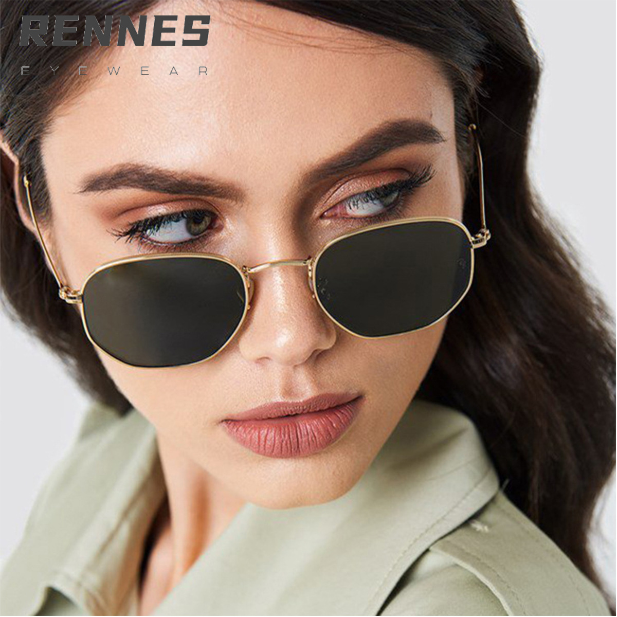 Nuevo metal marco polígono gafas de sol moda europea y americana pequeño marco colorido Mercurio océano gafas de sol al por mayor 3548