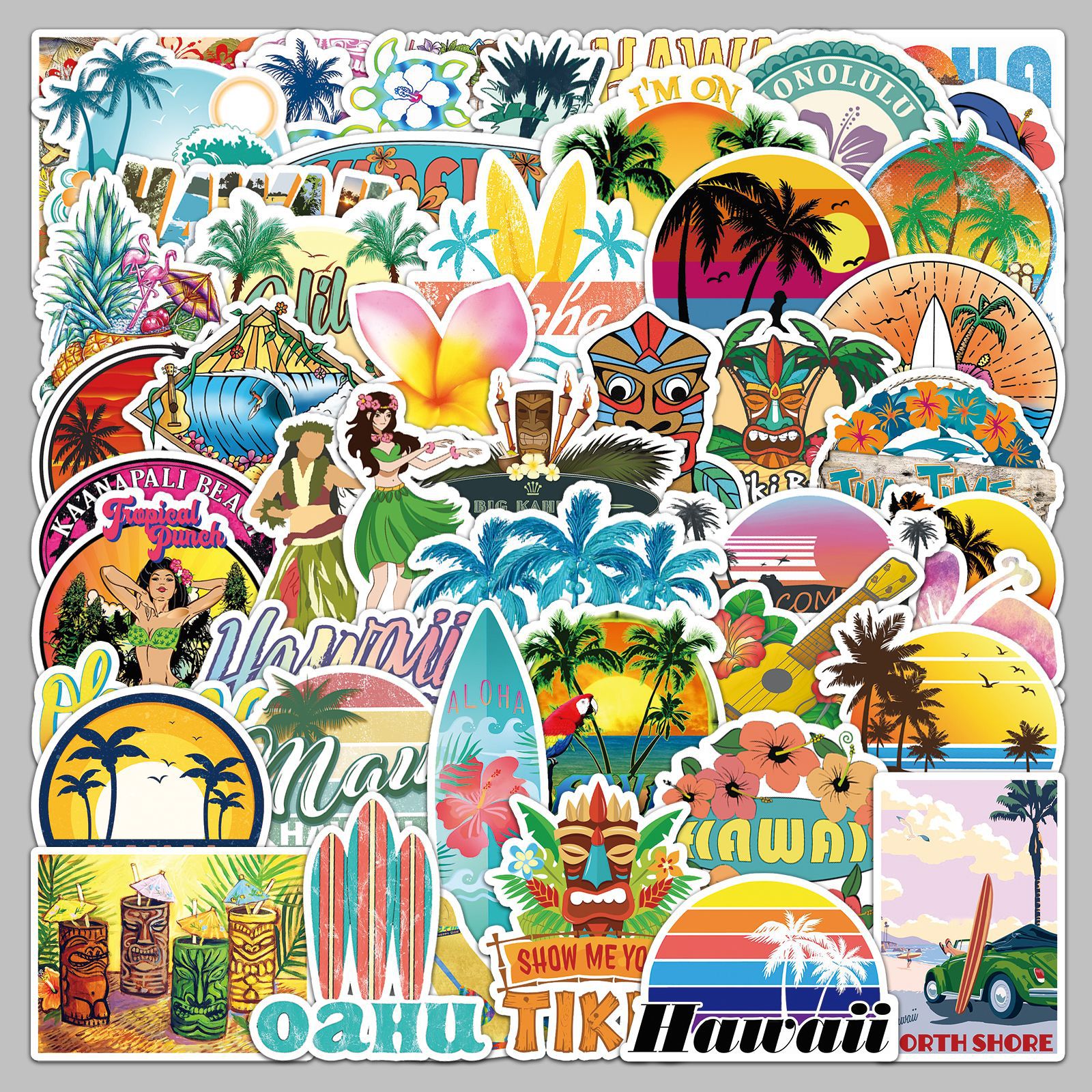 50 unidades playa Hawaii paisaje DIY pegatinas decorativas de equipaje scooter portátil pegatinas de coche