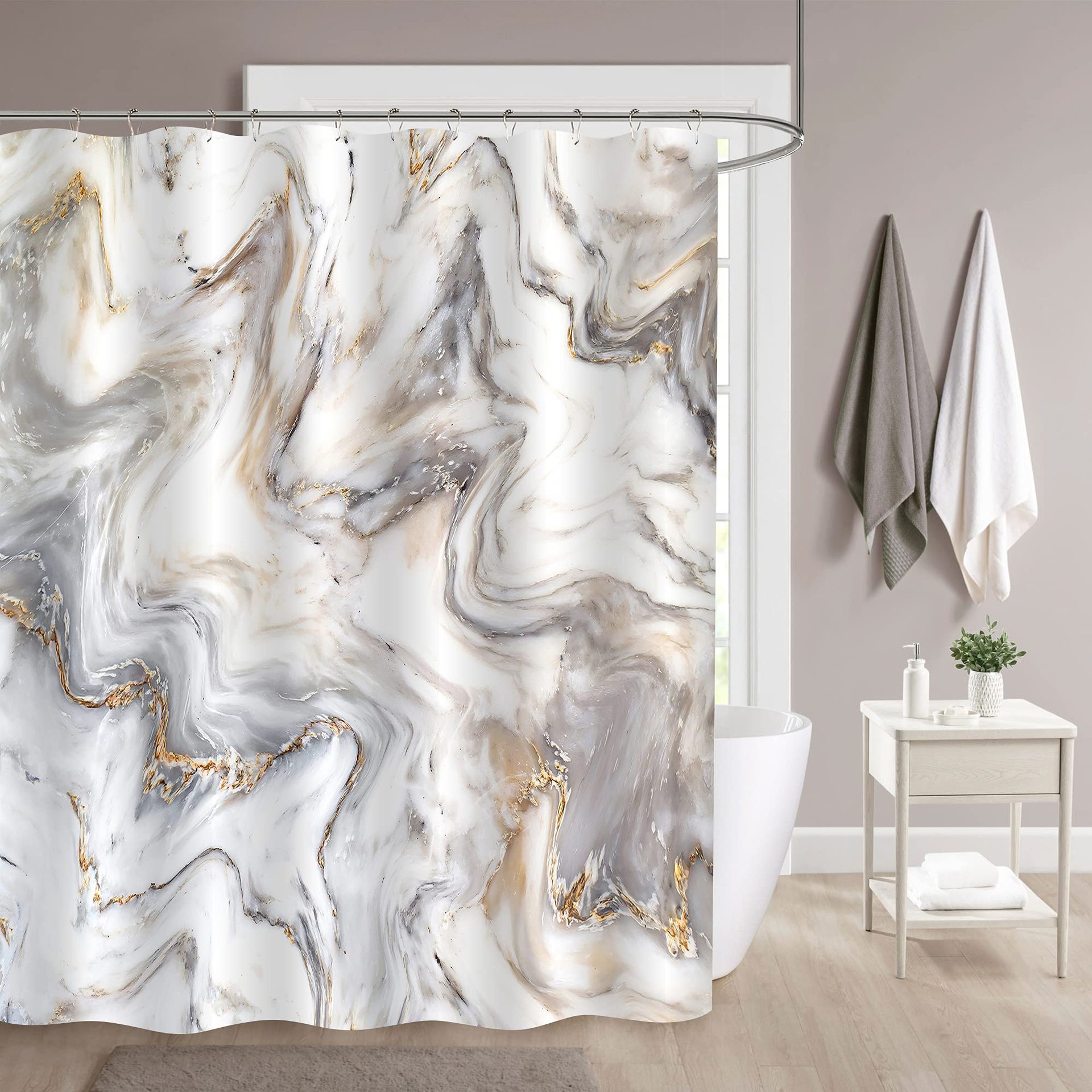 Cross-border Bestseller Modern Marble Pattern Digital Printing Waterproof Polyester Shower Curtain Bathroom Toilet Partition Curtain