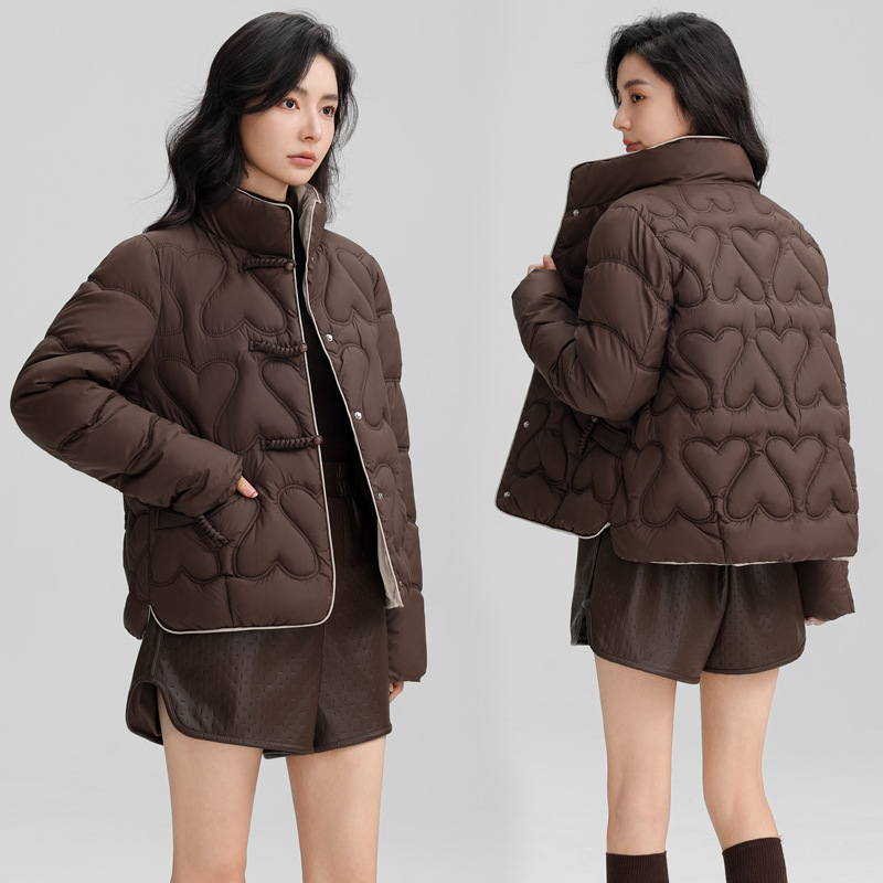 New Chinese style 2024 winter retro button down short fashion stand collar lightweight women's cotton Down jacket_voghion.com
