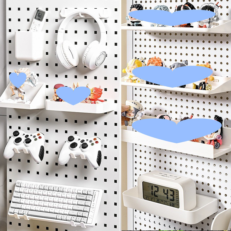 洞洞板置物架板圆孔收纳盒孔距书桌通用配件方孔26mm6mm挂板25mm