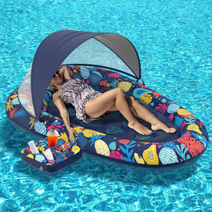 Cross-Border Direct Supply Inflatable Sunshade Hole Floating Pool Floating Boat Adult Sun Protection Water Bed Leisure Lounge Chair