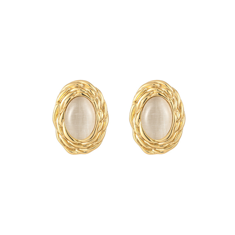 22g Weight Titanium Steel Ear Needle Material Ear Studs Classification 1 Pair Quantity Holiday, Daily Occasion Titanium Steel Material Oval Pattern All Seasons Season Women's Gender Plating Design Vacation, Classic Style Style 1 Pair Vacation Classic Style Oval Plating Titanium Steel Ear Studs 8