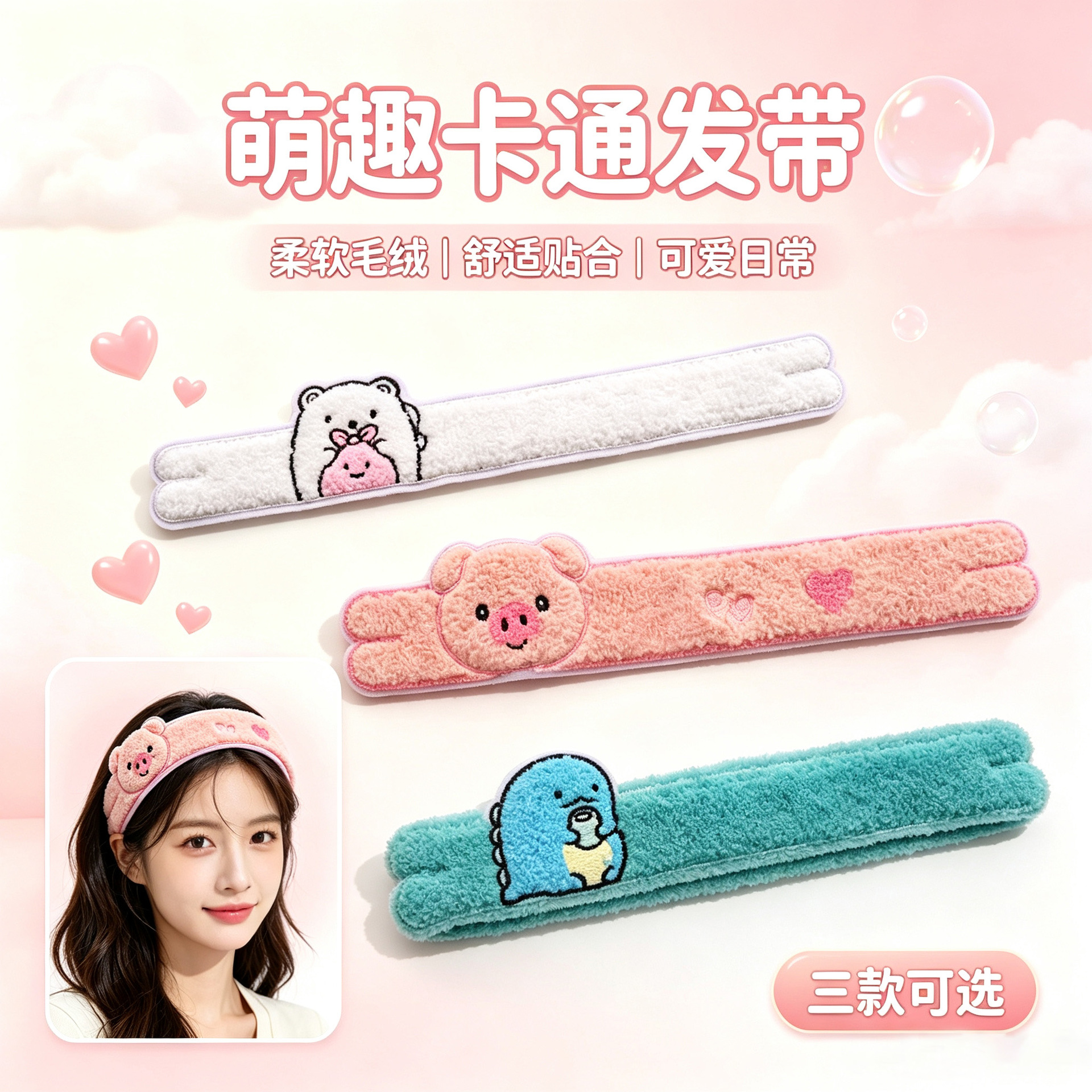 Corner Creature Girl's Hair Styling Cute White Bear Custom Long Bangs Hair Accessory with Seamless Magic Tape