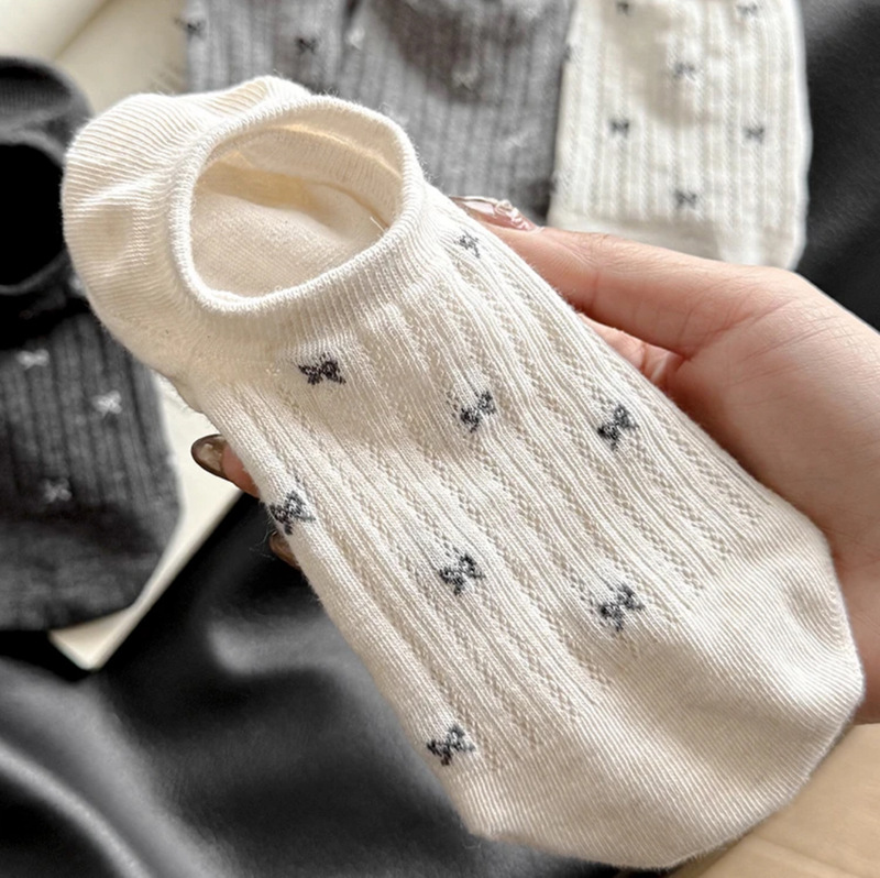 Miu Style Women's Bowknot Socks Boat Socks Shallow Mouth Summer Thin Low-side Non-slip Stealth Breathable Socks