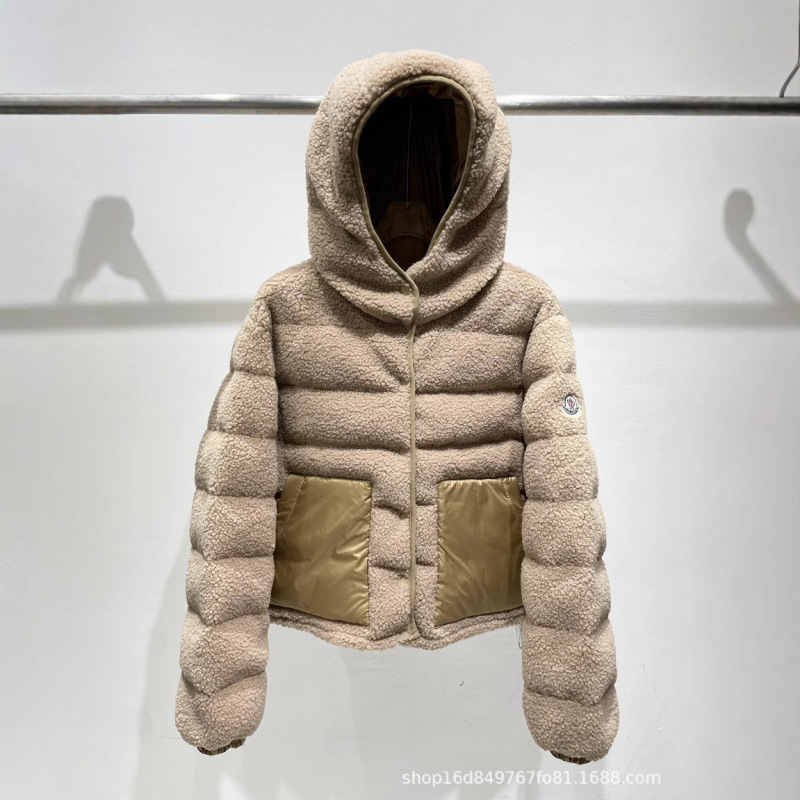 24秋冬新款洋气韩系软软呼呼的羊羔毛连帽羽绒服外套|undefined