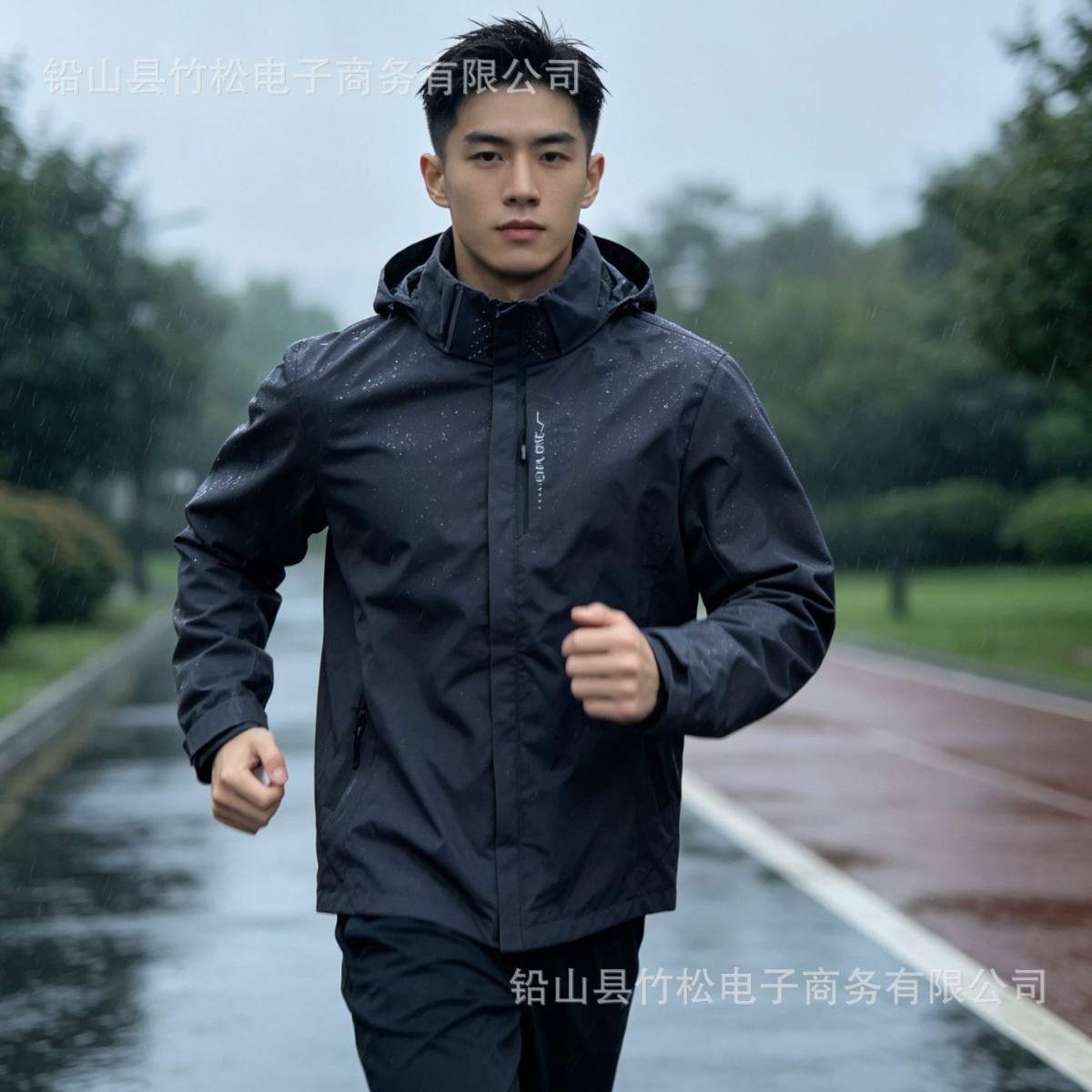 Men's spring and autumn waterproof and windproof hooded jacket, outdoor sports and mountaineering coat with double zipper