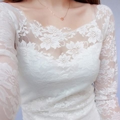 Lace Base Shirt for Women, Long-Sleeved 2026 Korean Style Spring and Autumn Transparent Sexy Hollow Lace Top, Off-Shoulder Blouse Lace Base Shirt for Women, Long-Sleeved 2026 Korean Style Spring and Autumn Transparent Sexy Hollow Lace Top, Off-Shoulder Blouse