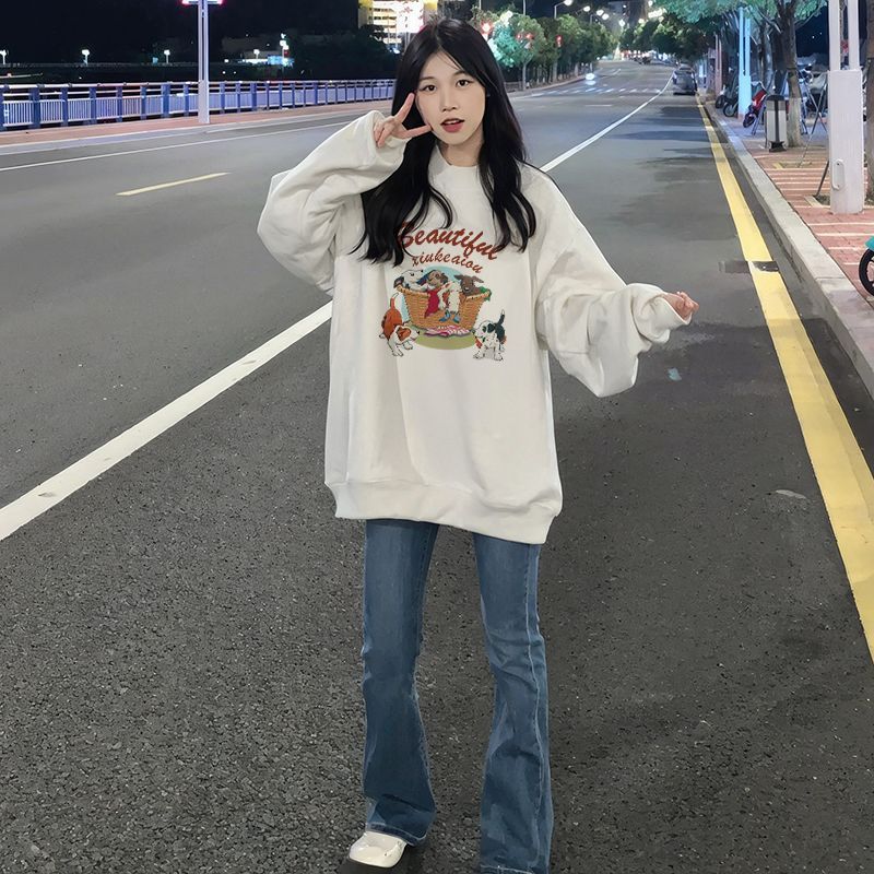 卫衣女春秋季圆领白色秋冬加绒加厚2025新款爆款宽松美式长袖上衣|undefined