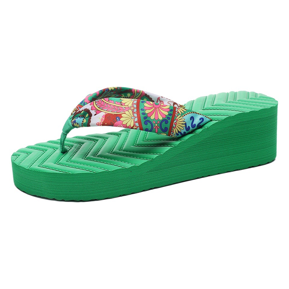 Verano Chanclas de las mujeres Bohemia satén tela con casual cojo talón playa zapatillas estilo étnico