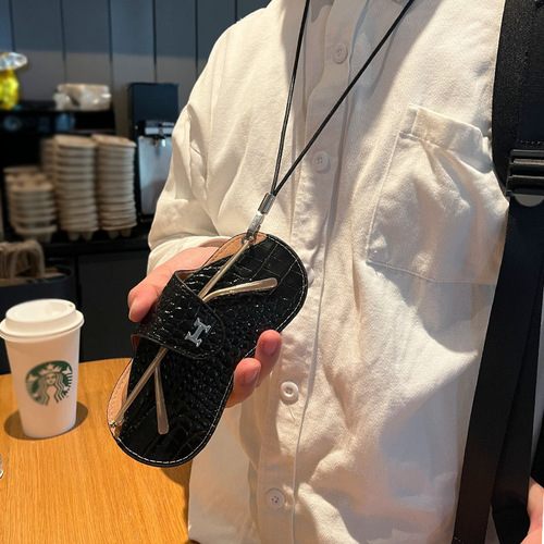 H-shaped genuine leather crocodile pattern eyeglass bag sunglasses storage bag neck strap portable eyeglass box nearsighted glasses protection case 