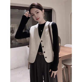 高级感西装马甲短外套女新款法式大码时尚V领坎肩无袖马夹上衣潮