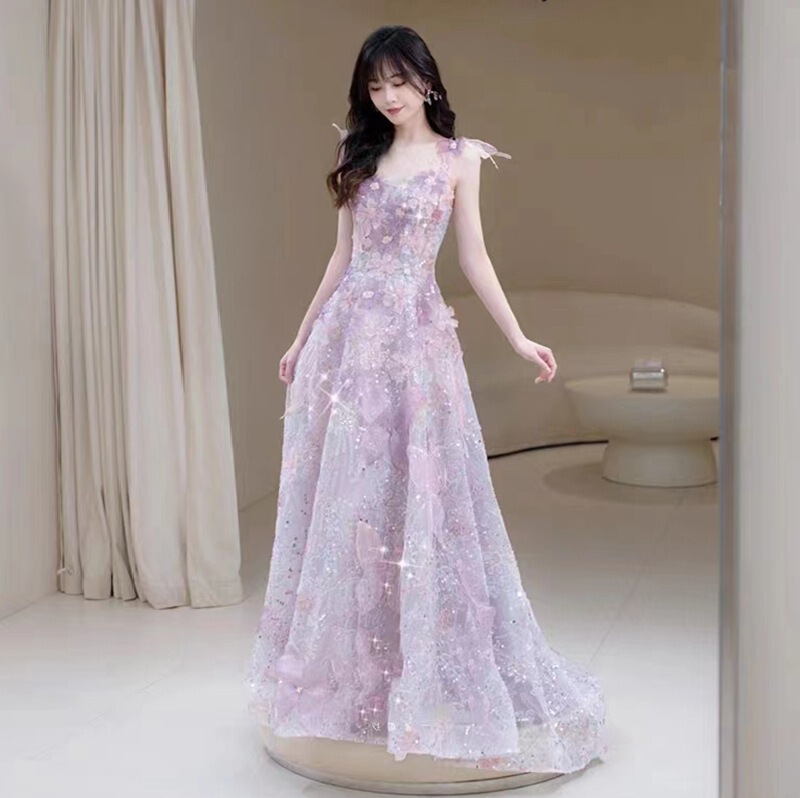 Flower Evening Dress Piano Girl Light Luxury Niche Mori Engagement Toast Dress Host Birthday Dress Long Flower Evening Dress Piano Girl Light Luxury Niche Mori Engagement Toast Dress Host Birthday Dress Long