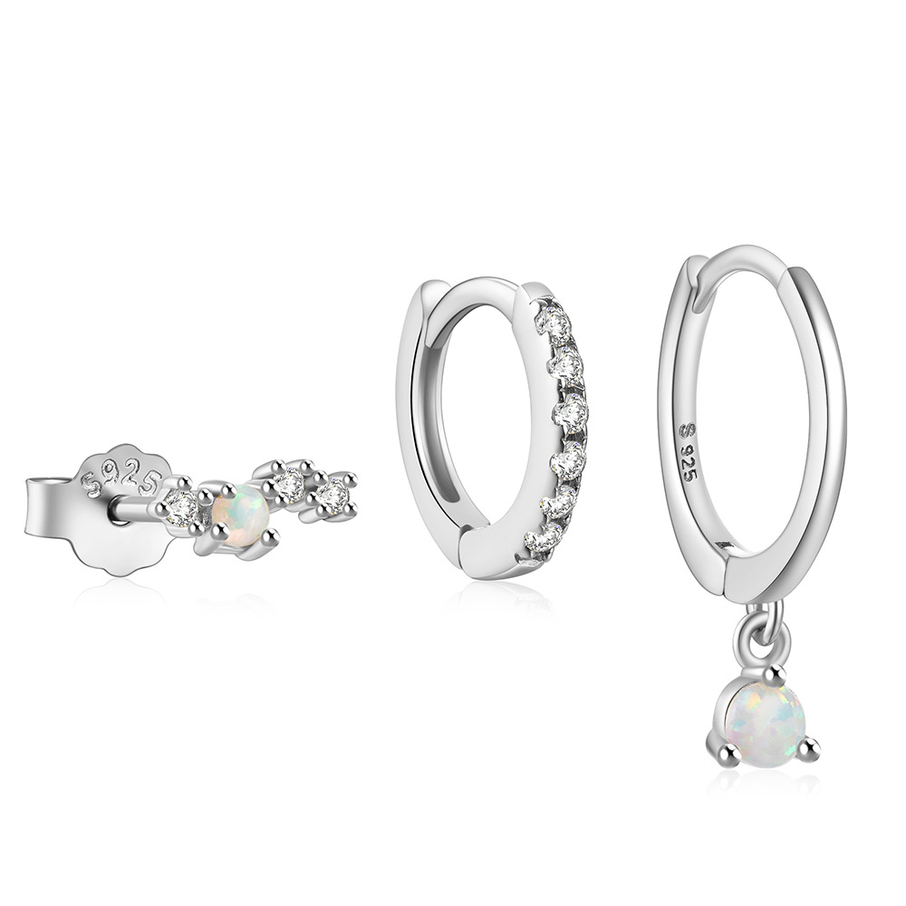 4g Weight Zircon Inlay Material Earrings Classification 3 Pieces Set Quantity Daily Occasion 925 Sterling Silver Material Geometric Pattern Women's Gender Plating, Inlay Design Simple Style Style 3 Pieces Set 925 Sterling Silver Zircon Geometric Earrings 105