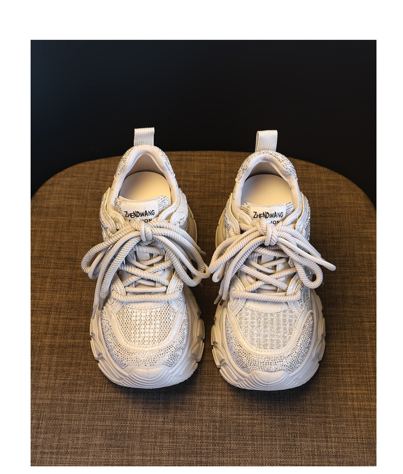 Giày sneaker nữ đế dày tăng chiều cao phong cách thể thao đính đá rhinestone — màu trắng chi tiết 19
