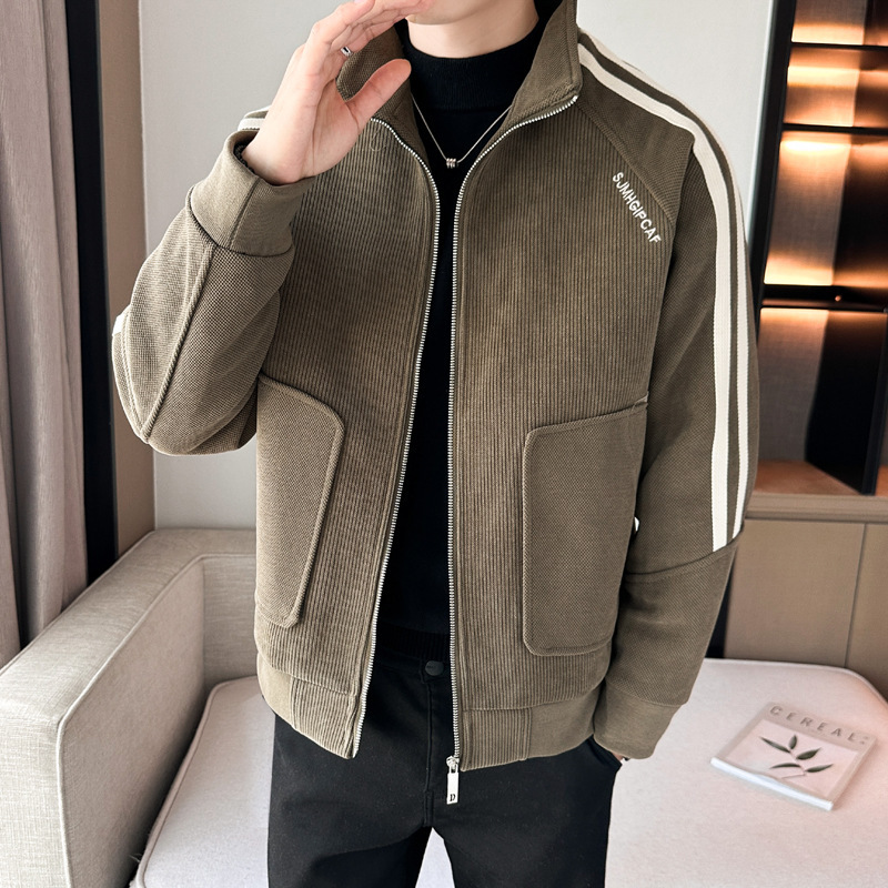 Popular Spring Embroidered Jacket with Stand Collar, Casual Fashion Coat for Men, Versatile Lightweight Slim Fit Top