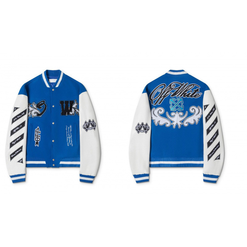 Cross-Border Foreign Trade Trendy Brand Off Baseball Jacket New Model Ow Rainbow Gradient Arrow Diagonal Pattern Graffiti Unisex Jacket Coat