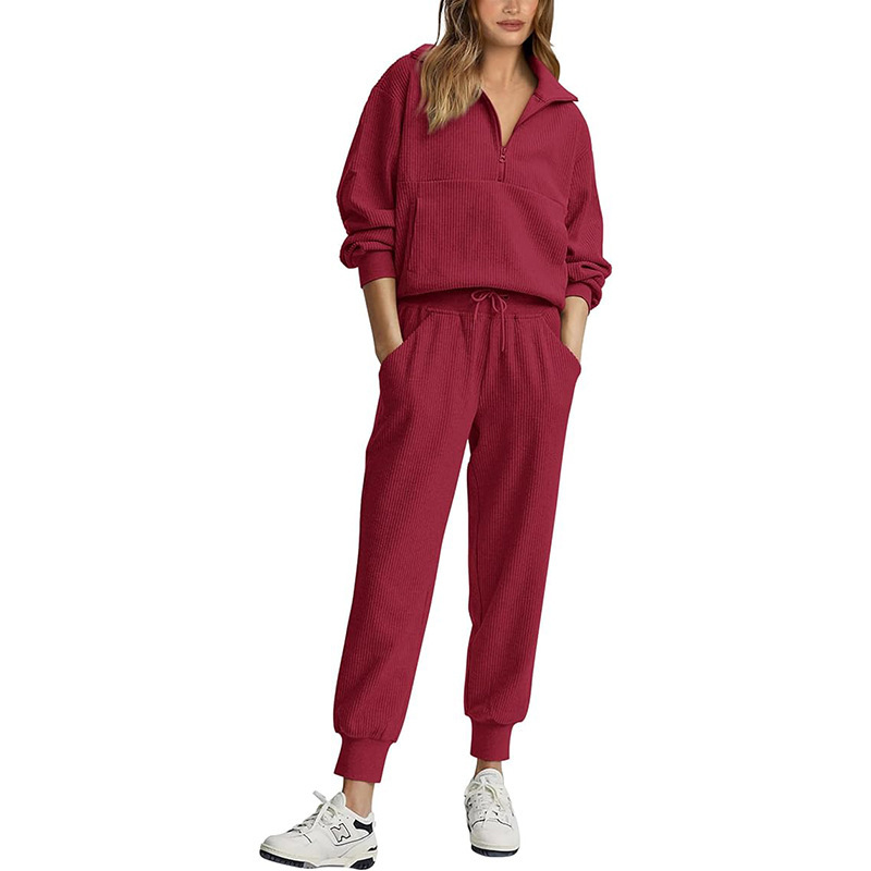 Dames casual set met longsleeve half-zip trui en joggingbroek_voghion.com
