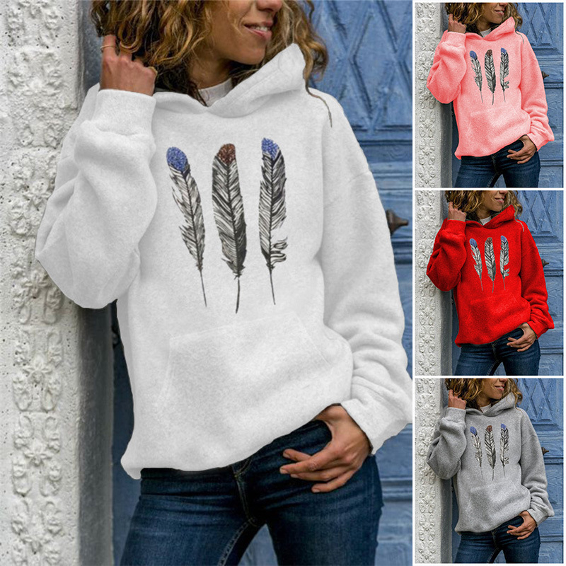 Women's Hoodie Long Sleeve Hoodies & Sweatshirts Printing Casual Feather display picture 4