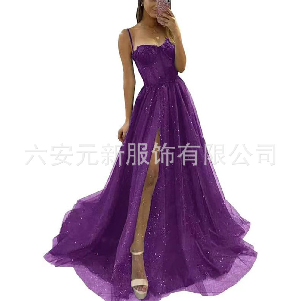 Europa y América del comercio exterior Amazon AliExpress deseo sexy nuevo largo elegante sexy negro adelgazamiento split vestido image 16