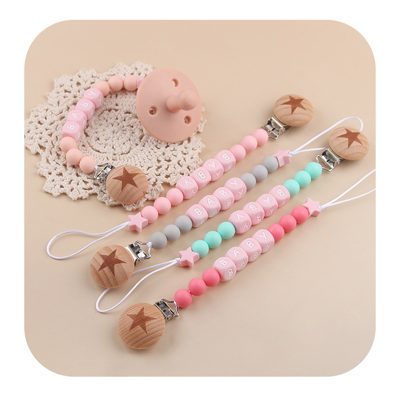 Productos infantiles creativos planetas juguetes beech chupeta clips rosa nombre bebé DIY cadena de chupeta cadena de pérdida