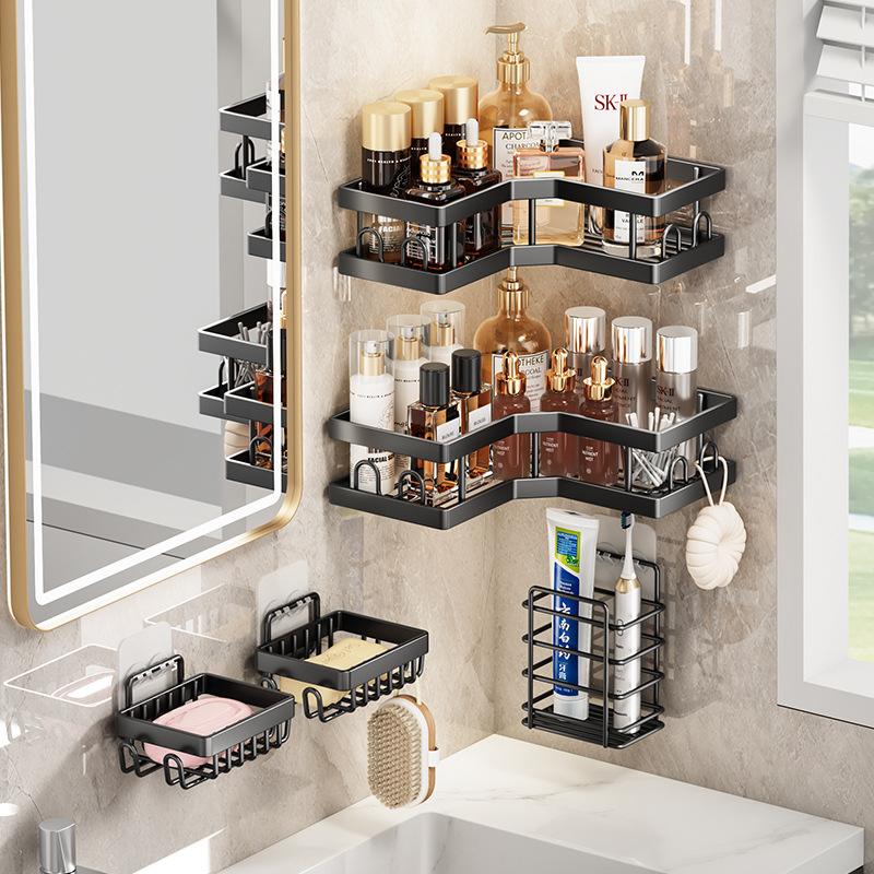 Bathroom Storage Rack Bathroom Wall-Mounted Punch-Free Storage Rack Five-Piece Set Bathroom Wall Storage Rack