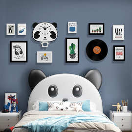 高分子7161卡通动物照片墙儿童组合装饰相框熊猫摇摆钟表可换相片