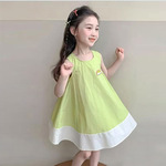 夏季女童背心裙小彩虹撞色无袖拼接连衣裙宝宝时尚休闲女宝小裙子