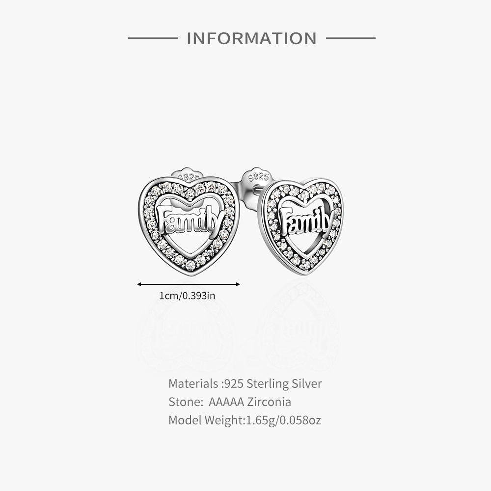 4g Weight Zircon Inlay Material Ear Studs Classification 1 Pair Quantity Daily, Festival Occasion 925 Sterling Silver Material Mother'S Day Festival Letter, Heart Shape Pattern Women's Gender Plating, Inlay Design Simple Style Style 1 Pair 925 Sterling Silver Zircon Letter Heart Shape Ear Studs 2