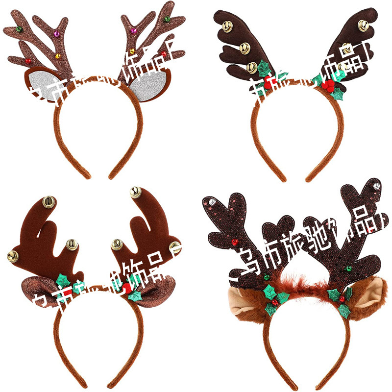 新しいクリスマスヘッドバンド枝角ベルぬいぐるみヘッドバンドヘラジカクリスマスパーティーパーティーホリデーデコレーション|undefined