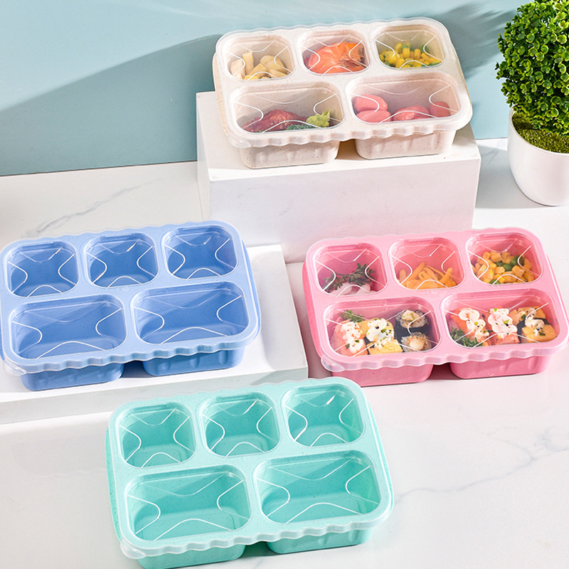 Wheat straw five -grid lunch box square snack fruit fresh -keeping…